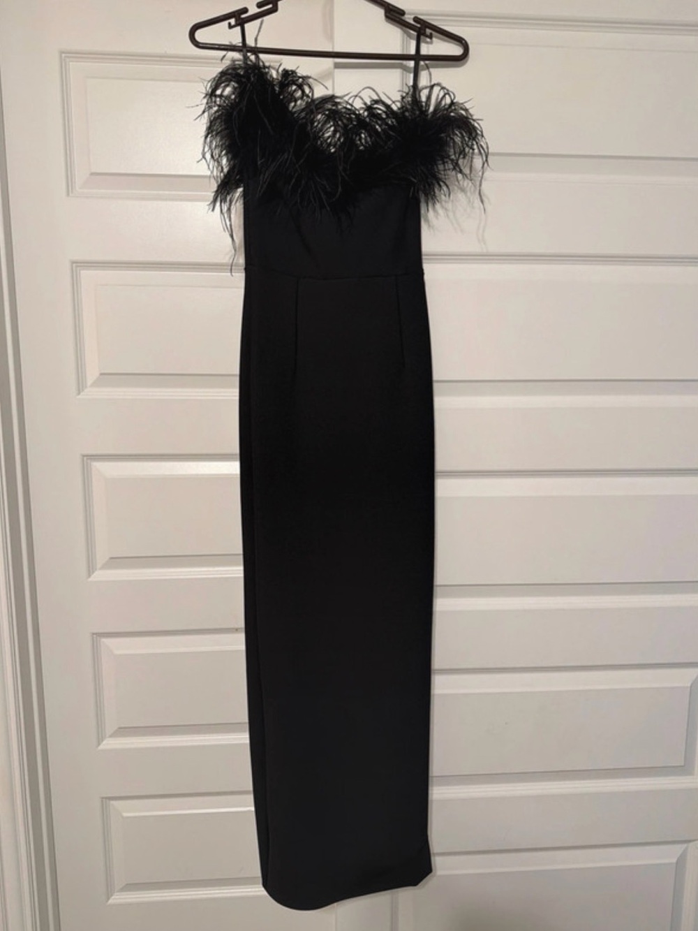 Black Feather-Trim Slip Dress